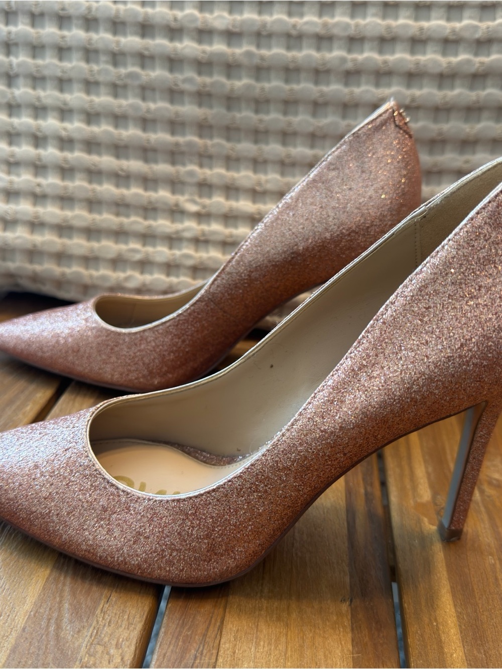Sam Edelman Rose Gold Glitter Pointed-Toe Stilettos